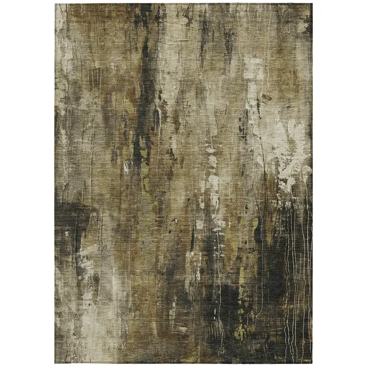 3' X 5' Beige And Taupe Abstract Washable Indoor Outdoor Area Rug