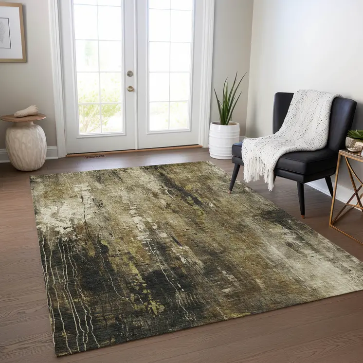 3' X 5' Beige And Taupe Abstract Washable Indoor Outdoor Area Rug