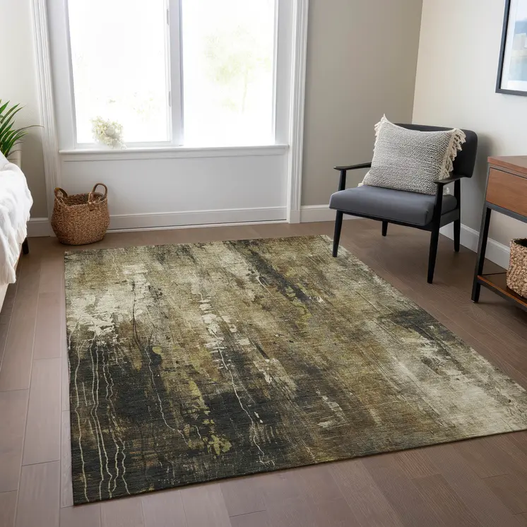 3' X 5' Beige And Taupe Abstract Washable Indoor Outdoor Area Rug