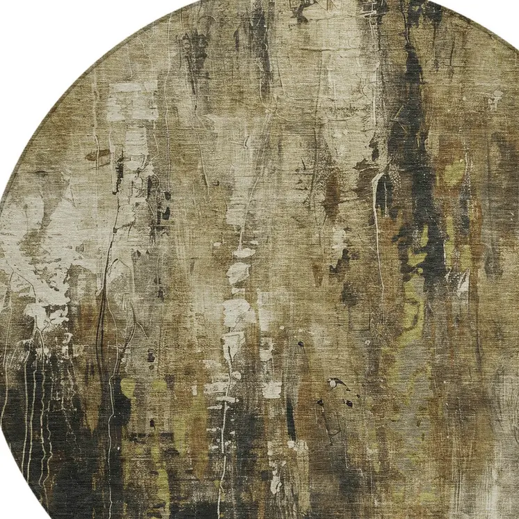 8' Beige And Taupe Round Abstract Washable Indoor Outdoor Area Rug