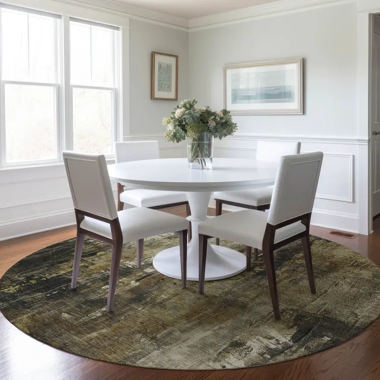 8' Beige And Taupe Round Abstract Washable Indoor Outdoor Area Rug