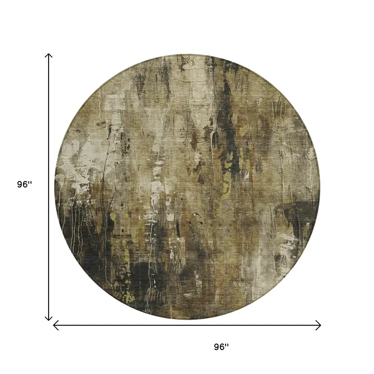 8' Beige And Taupe Round Abstract Washable Indoor Outdoor Area Rug
