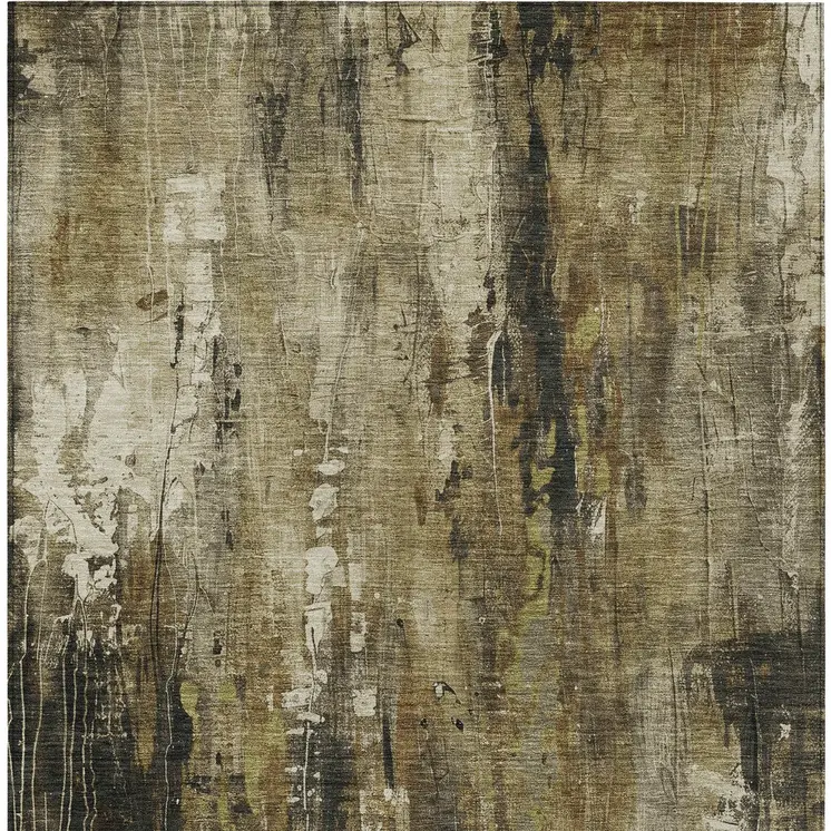 9' X 12' Beige And Taupe Abstract Washable Indoor Outdoor Area Rug