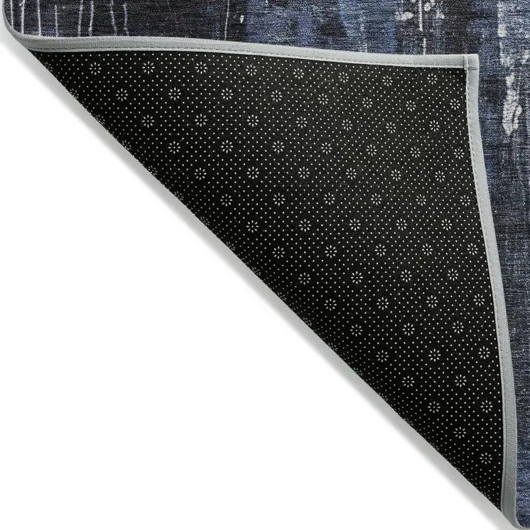 5' X 8' Blue And Ivory Abstract Washable Indoor Outdoor Area Rug