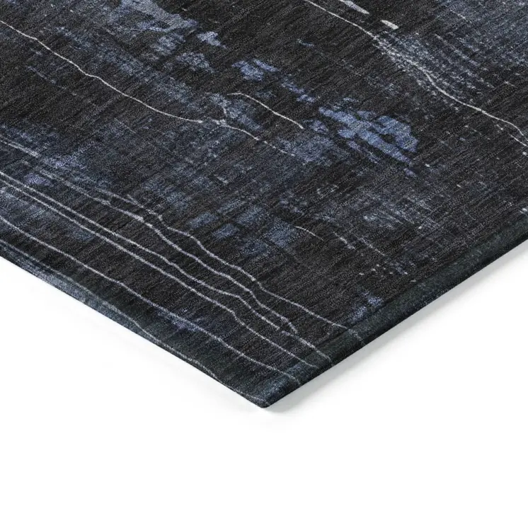 5' X 8' Blue And Ivory Abstract Washable Indoor Outdoor Area Rug