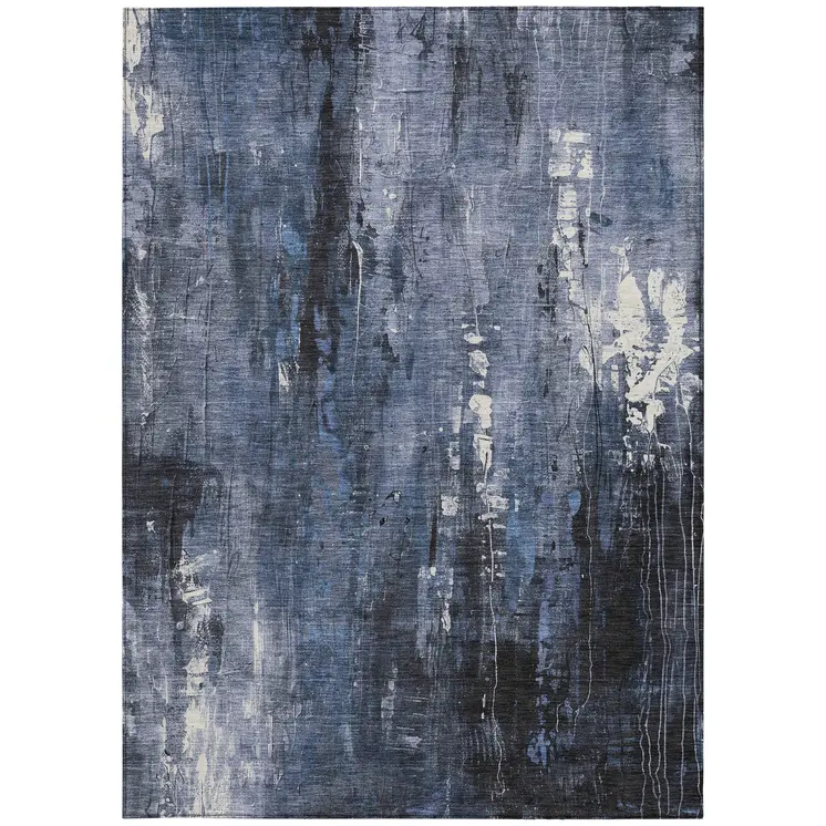 5' X 8' Blue And Ivory Abstract Washable Indoor Outdoor Area Rug