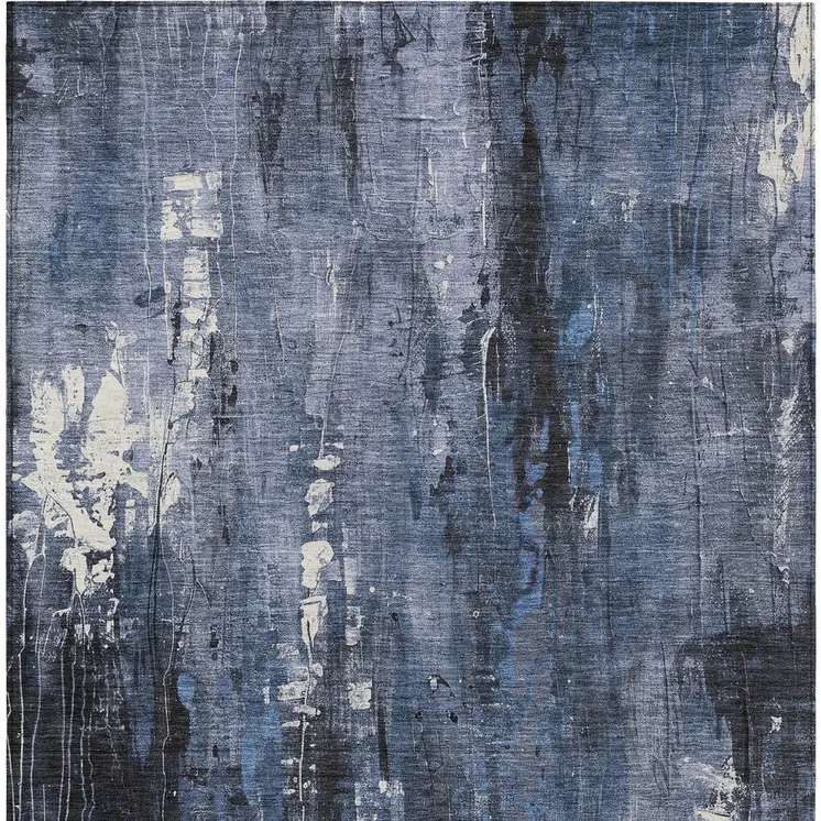 8' X 10' Blue And Ivory Abstract Washable Indoor Outdoor Area Rug