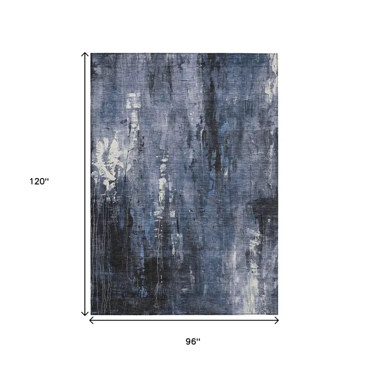8' X 10' Blue And Ivory Abstract Washable Indoor Outdoor Area Rug