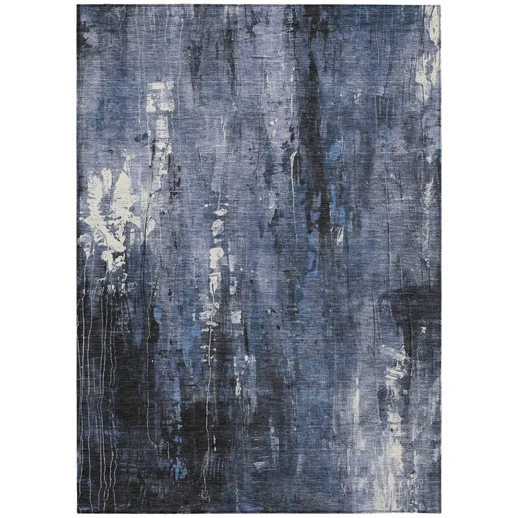 8' X 10' Blue And Ivory Abstract Washable Indoor Outdoor Area Rug