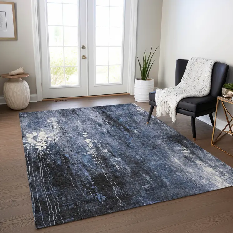 8' X 10' Blue And Ivory Abstract Washable Indoor Outdoor Area Rug