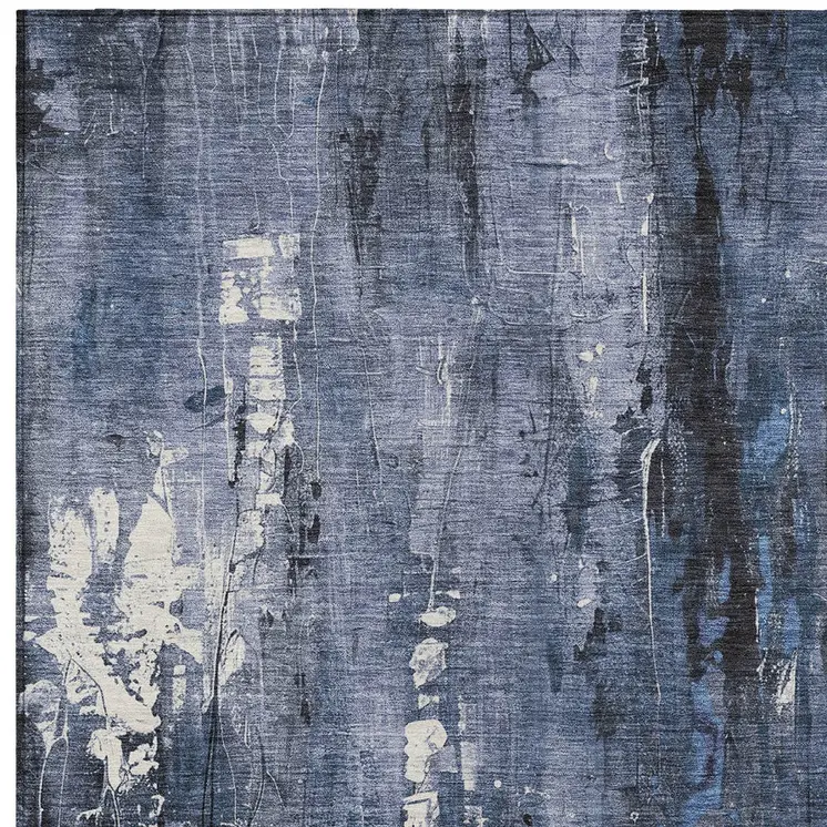 10' X 14' Blue And Ivory Abstract Washable Indoor Outdoor Area Rug