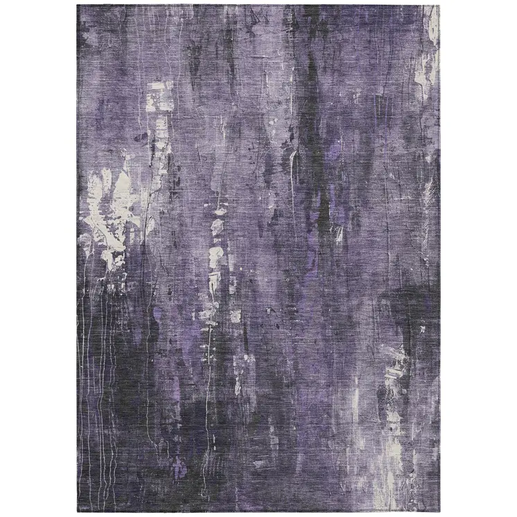 5' X 8' Purple And Ivory Abstract Washable Indoor Outdoor Area Rug