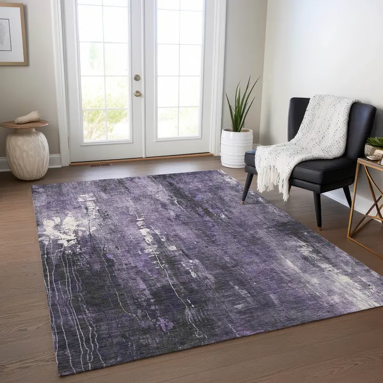 5' X 8' Purple And Ivory Abstract Washable Indoor Outdoor Area Rug