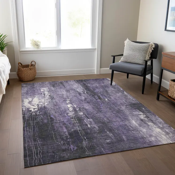 5' X 8' Purple And Ivory Abstract Washable Indoor Outdoor Area Rug