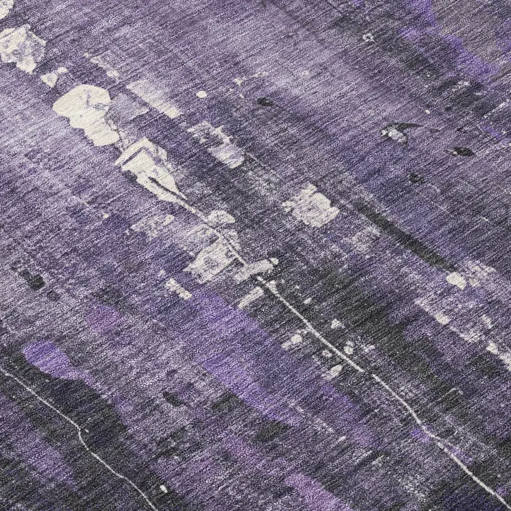 8' Purple And Ivory Round Abstract Washable Indoor Outdoor Area Rug