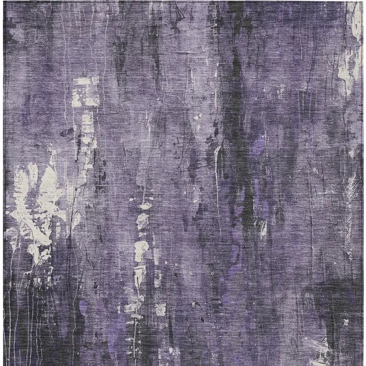 8' X 10' Purple And Ivory Abstract Washable Indoor Outdoor Area Rug