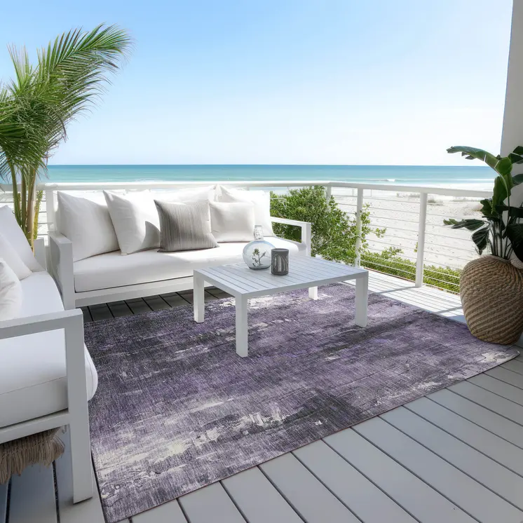 8' X 10' Purple And Ivory Abstract Washable Indoor Outdoor Area Rug