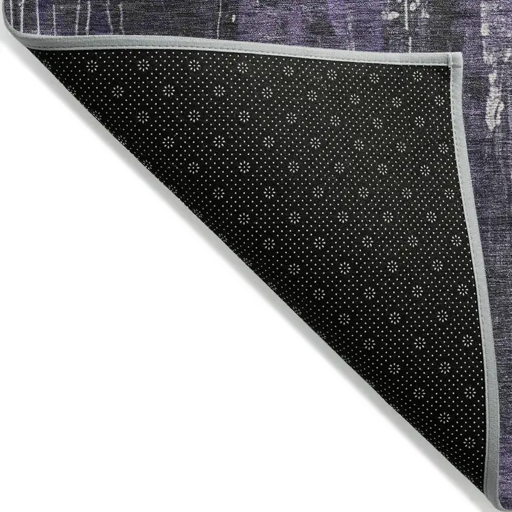 8' X 10' Purple And Ivory Abstract Washable Indoor Outdoor Area Rug