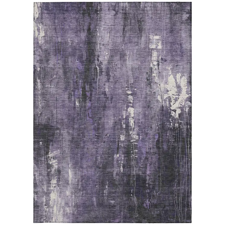 9' X 12' Purple And Ivory Abstract Washable Indoor Outdoor Area Rug