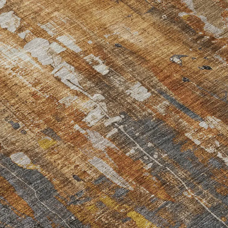 8' Rust Gray And Ivory Round Abstract Washable Indoor Outdoor Area Rug