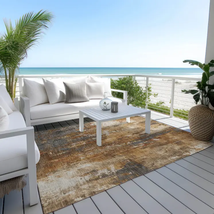 9' X 12' Rust Gray And Ivory Abstract Washable Indoor Outdoor Area Rug