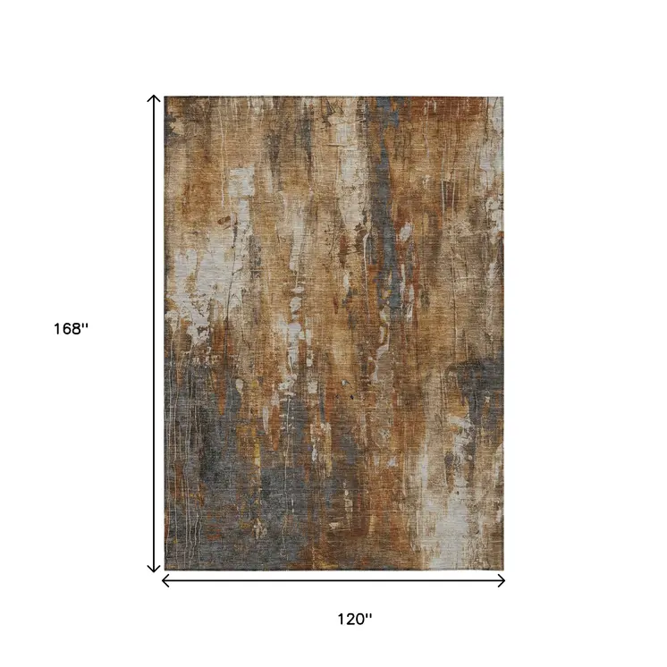 10' X 14' Rust Gray And Ivory Abstract Washable Indoor Outdoor Area Rug