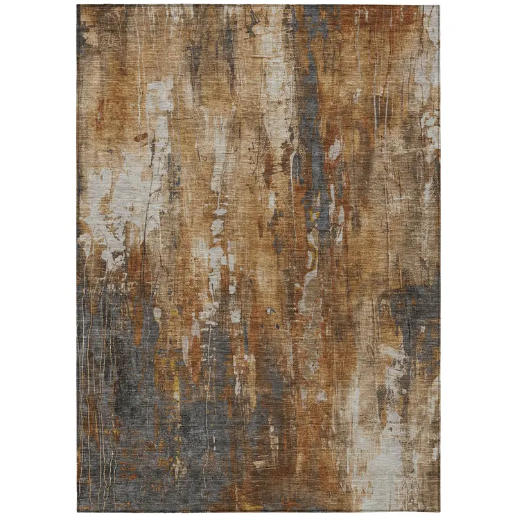 10' X 14' Rust Gray And Ivory Abstract Washable Indoor Outdoor Area Rug