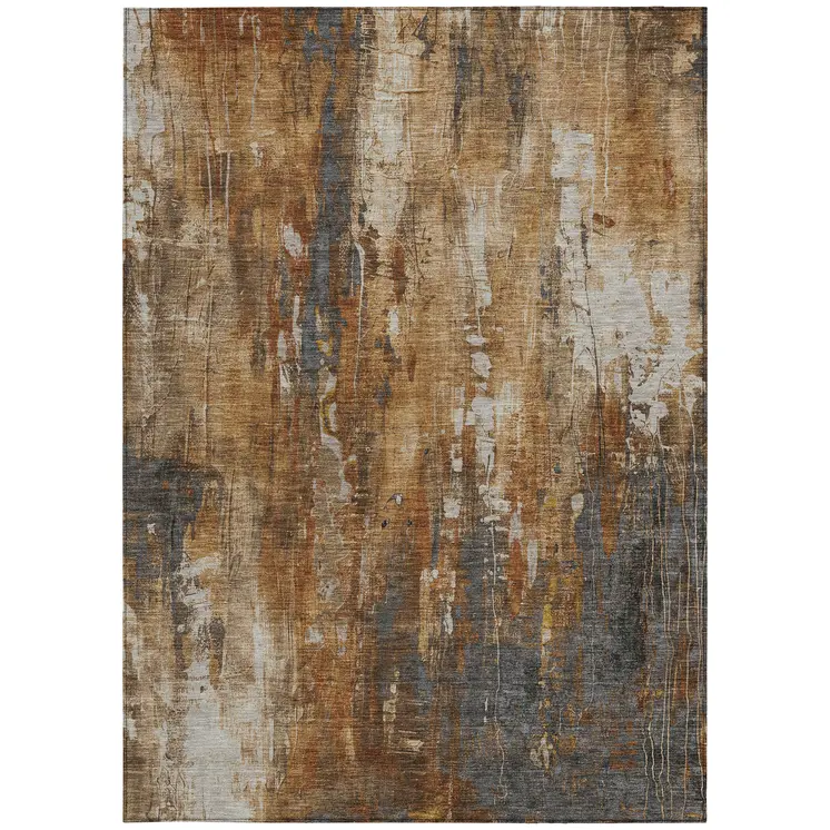 10' X 14' Rust Gray And Ivory Abstract Washable Indoor Outdoor Area Rug