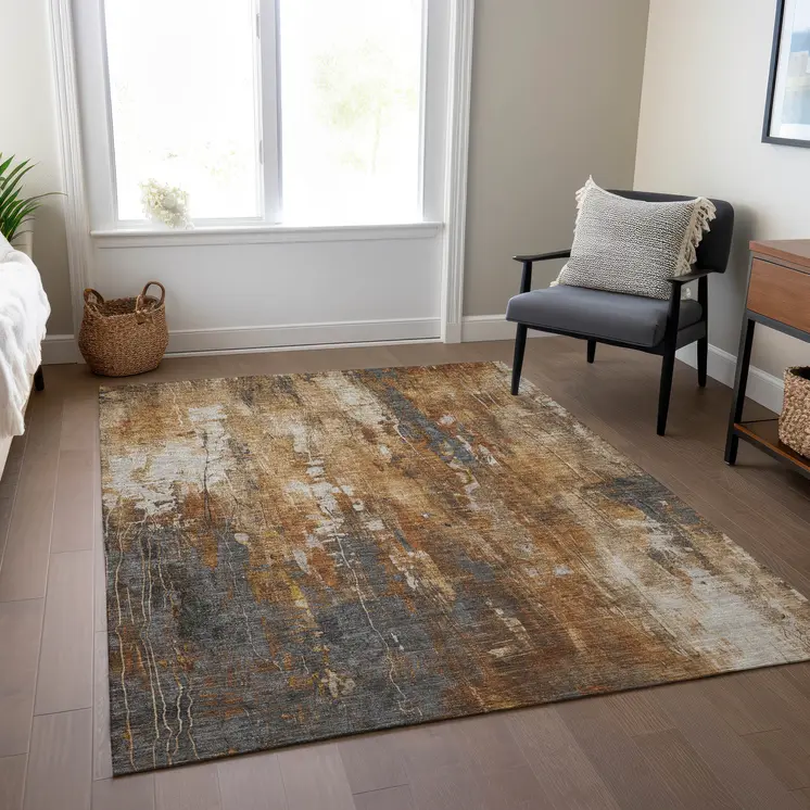 10' X 14' Rust Gray And Ivory Abstract Washable Indoor Outdoor Area Rug