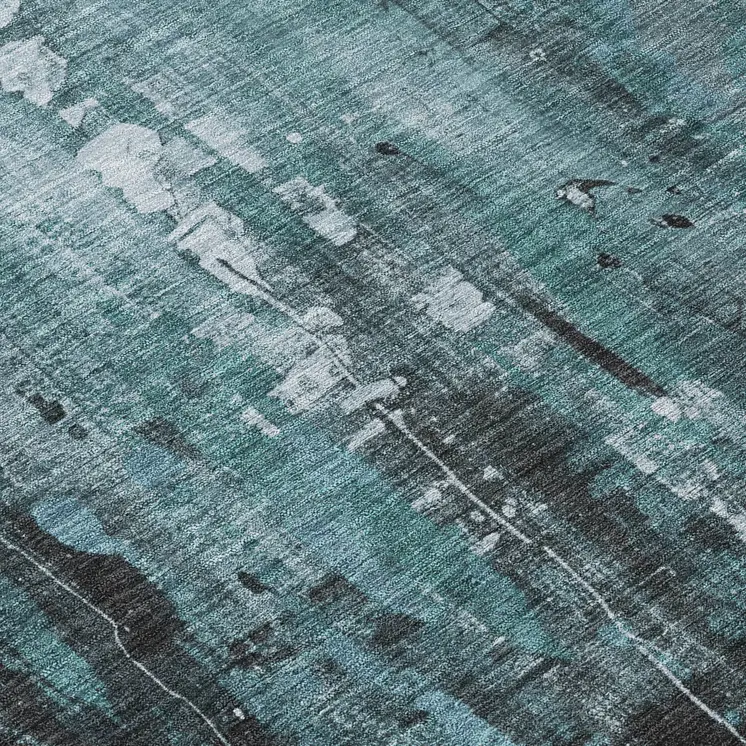 8' Teal Blue Gray And Ivory Round Abstract Washable Indoor Outdoor Area Rug
