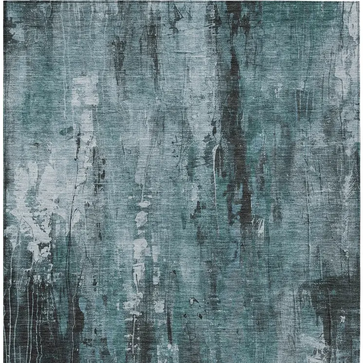 8' X 10' Teal Blue Gray And Ivory Abstract Washable Indoor Outdoor Area Rug