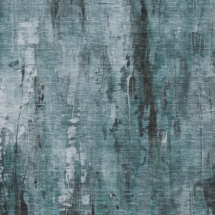 8' X 10' Teal Blue Gray And Ivory Abstract Washable Indoor Outdoor Area Rug