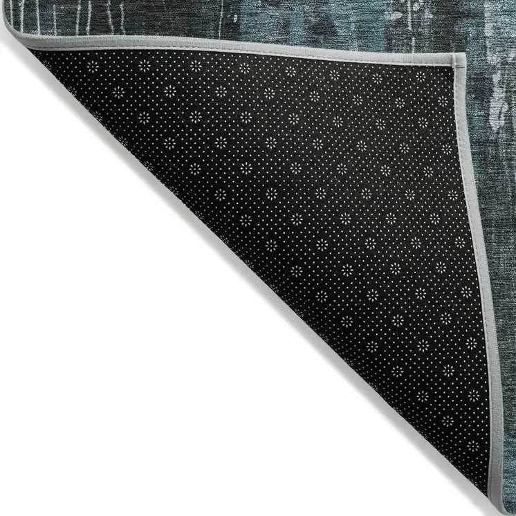 9' X 12' Teal Blue Gray And Ivory Abstract Washable Indoor Outdoor Area Rug