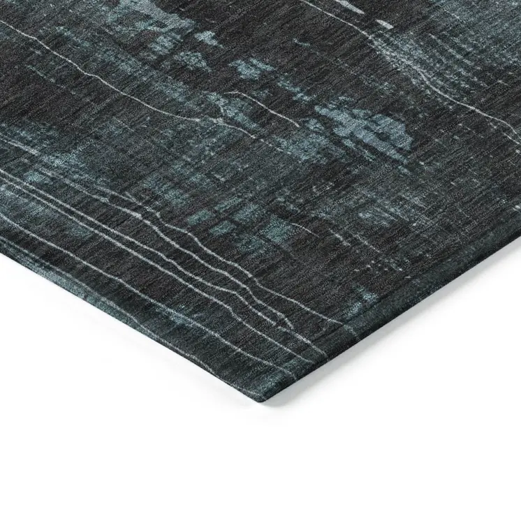 10' X 14' Teal Blue Gray And Ivory Abstract Washable Indoor Outdoor Area Rug