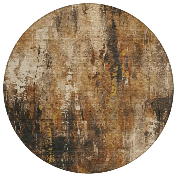 8' Taupe Gray And Ivory Round Abstract Washable Indoor Outdoor Area Rug
