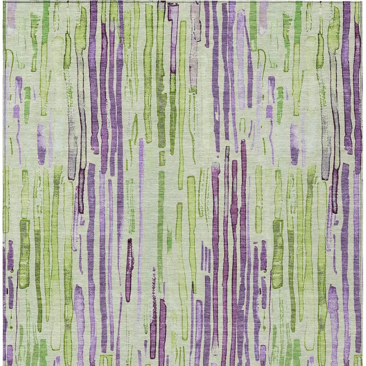 5' X 8' Artichoke Green And Purple Striped Washable Indoor Outdoor Area Rug