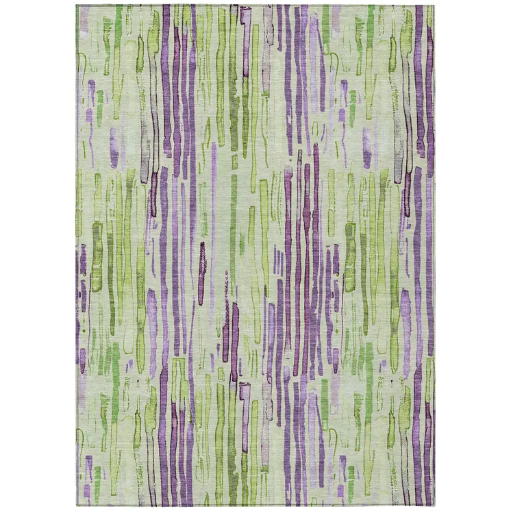 8' X 10' Artichoke Green And Purple Striped Washable Indoor Outdoor Area Rug