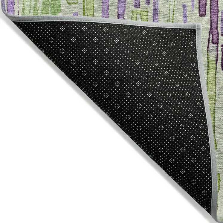 8' X 10' Artichoke Green And Purple Striped Washable Indoor Outdoor Area Rug