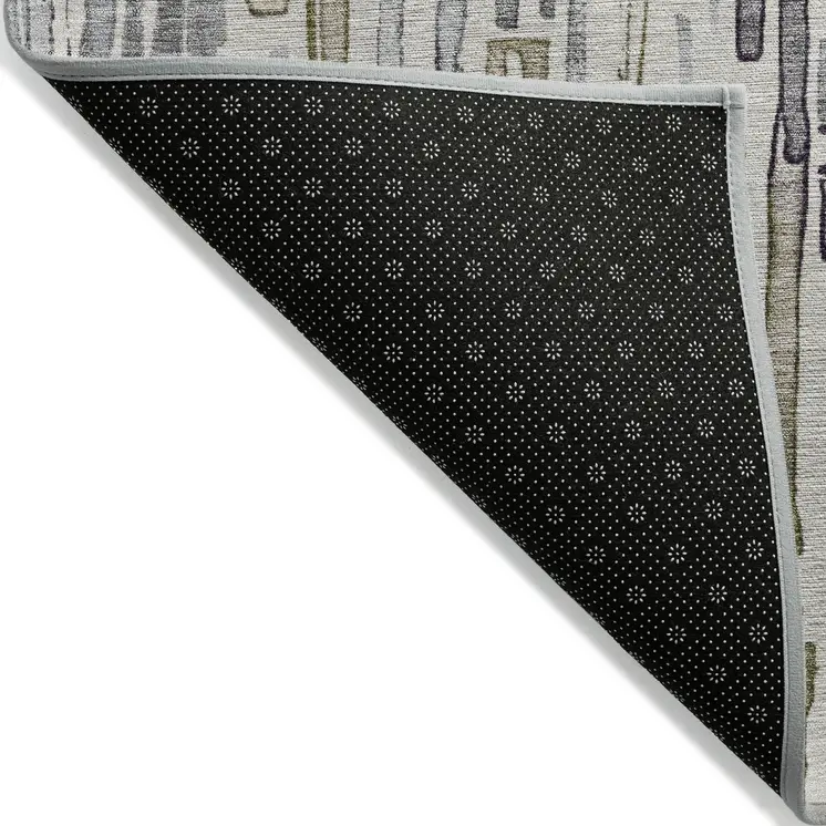 5' X 8' Beige And Gray Striped Washable Indoor Outdoor Area Rug