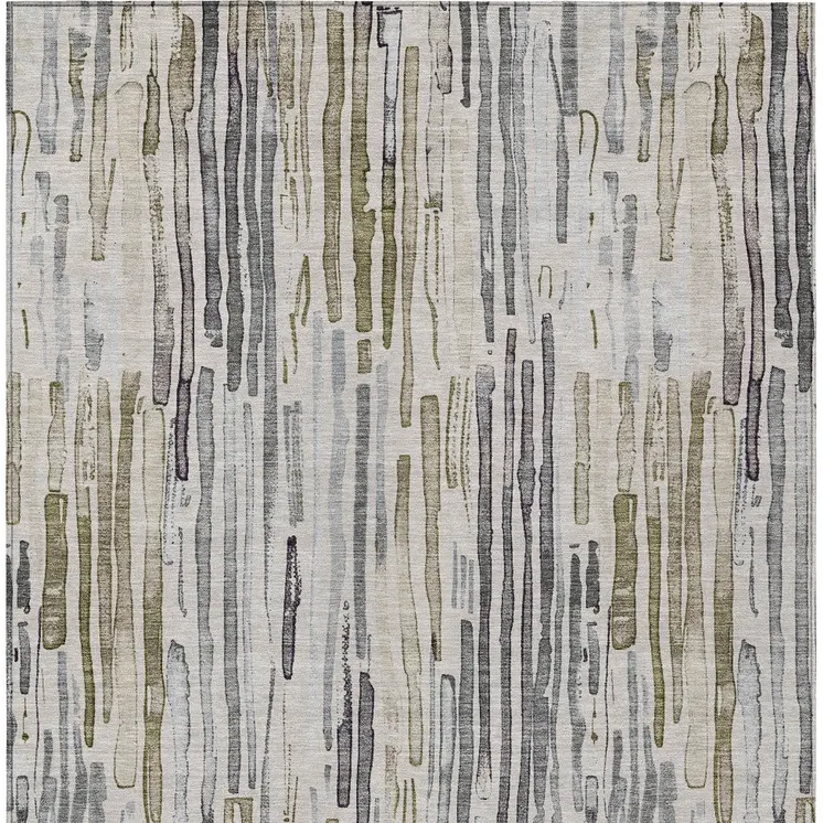 10' X 14' Beige And Gray Striped Washable Indoor Outdoor Area Rug
