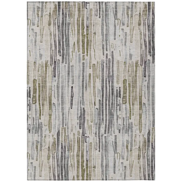 10' X 14' Beige And Gray Striped Washable Indoor Outdoor Area Rug