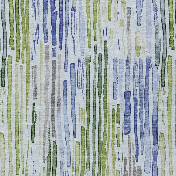 3' X 5' Sky Blue And Fern Green Striped Washable Indoor Outdoor Area Rug