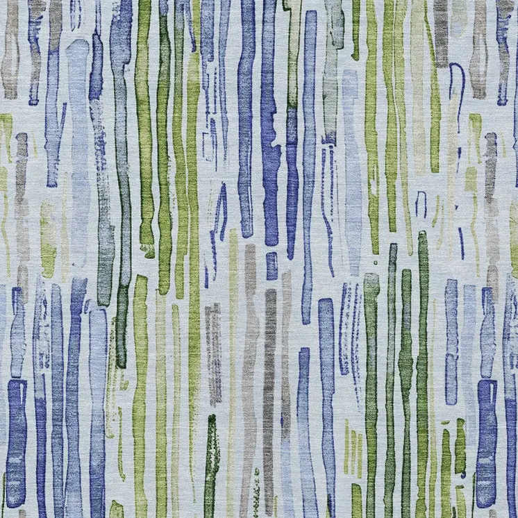 5' X 8' Sky Blue And Fern Green Striped Washable Indoor Outdoor Area Rug