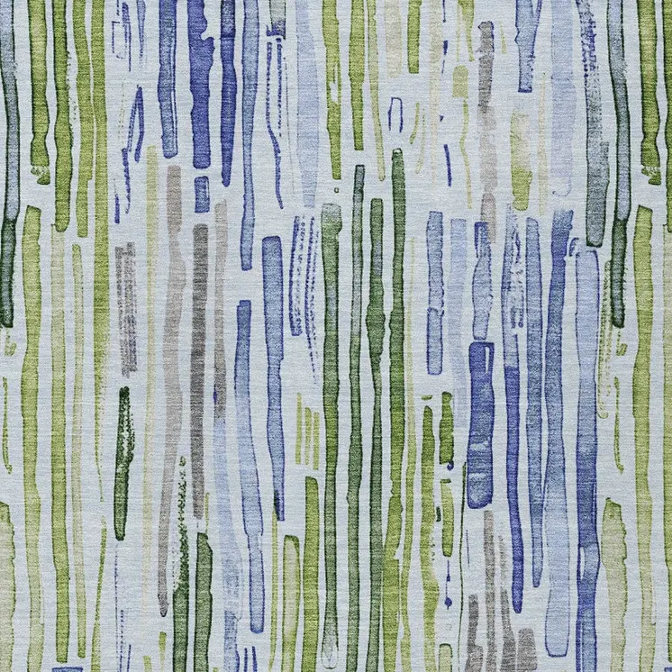 10' X 14' Sky Blue And Fern Green Striped Washable Indoor Outdoor Area Rug