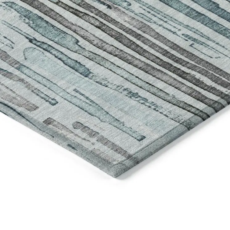 5' X 8' Teal Blue And Gray Striped Washable Indoor Outdoor Area Rug