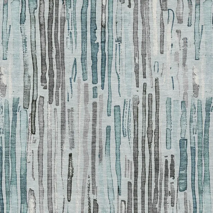 5' X 8' Teal Blue And Gray Striped Washable Indoor Outdoor Area Rug