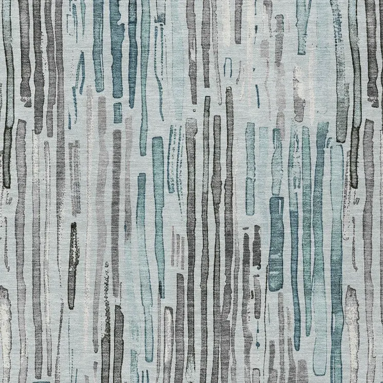 9' X 12' Teal Blue And Gray Striped Washable Indoor Outdoor Area Rug