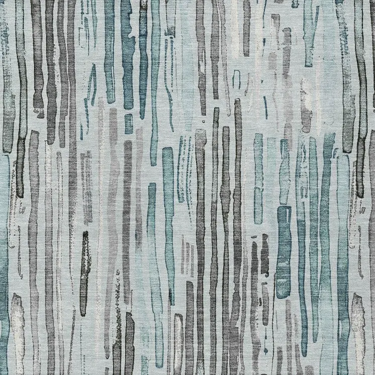 10' X 14' Teal Blue And Gray Striped Washable Indoor Outdoor Area Rug