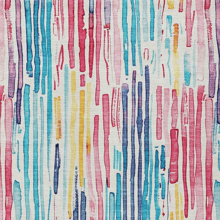 9' X 12' White Pink Teal Blue And Yellow Striped Washable Indoor Outdoor Area Rug