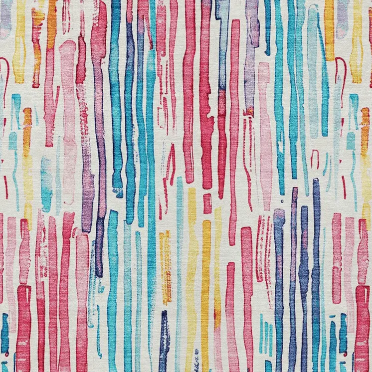 10' X 14' White Pink Teal Blue And Yellow Striped Washable Indoor Outdoor Area Rug